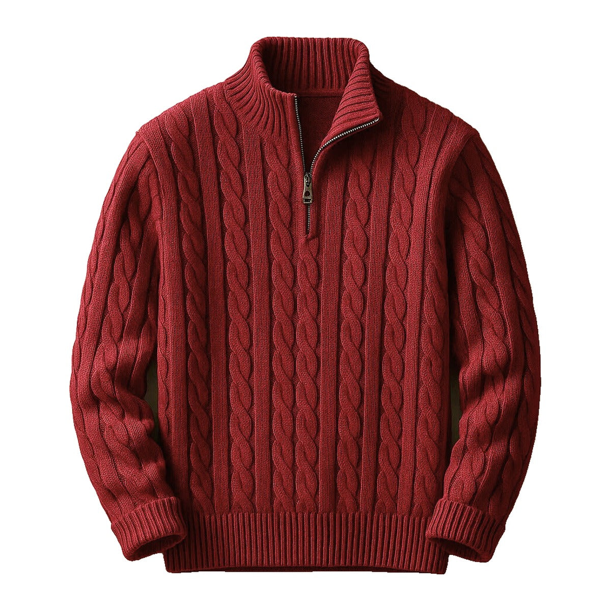 Carlton Cable Knit Quarter-Zip in Red