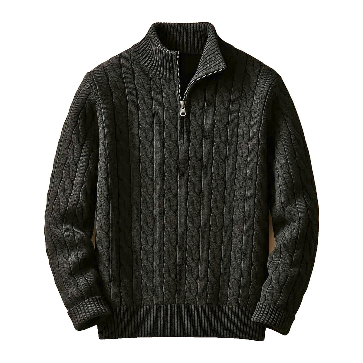 Carlton Cable Knit Quarter-Zip in Black