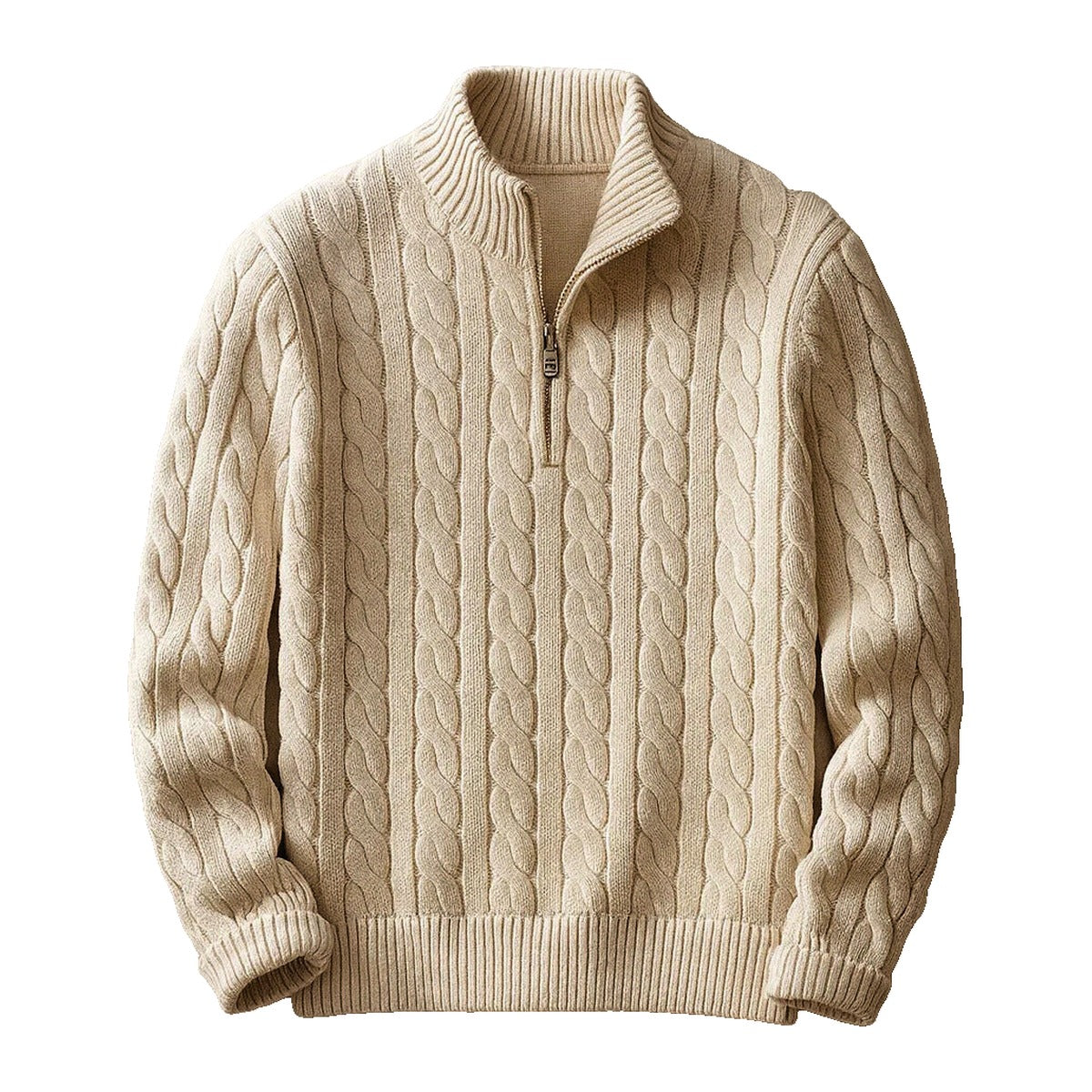Carlton Cable Knit Quarter-Zip in Beige